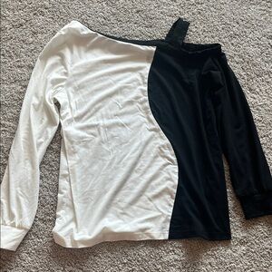 Black and White Asymmetrical Women's Top